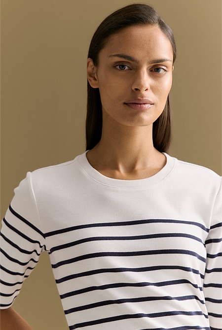 Australian Cotton Breton Stripe Half Sleeve T-shirt