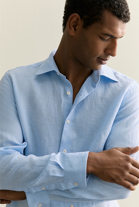 Tailored Fit Basketweave Linen Shirt