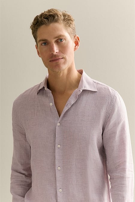 Tailored Fit Yarn Dyed Linen Textured Shirt