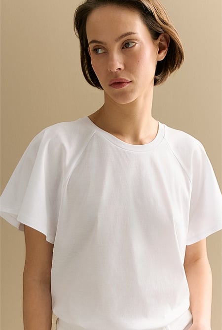 Cotton Interlock Raglan Flutter Sleeve T-shirt