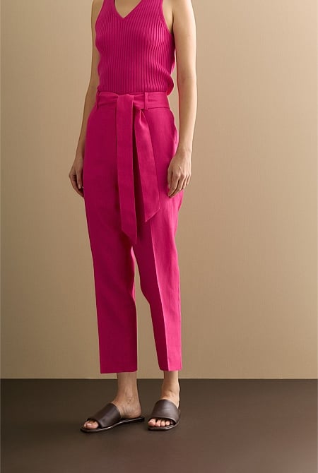 Linen Straight Leg Belted Pant