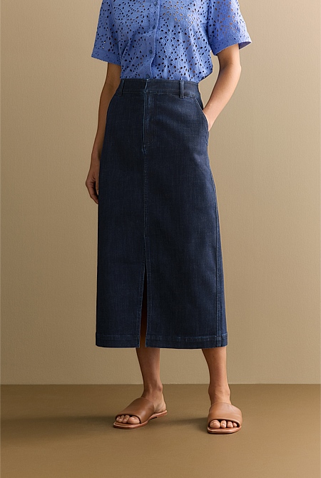 Australian Cotton Blend Tailored Denim Skirt