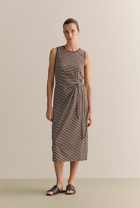 Cotton Interlock Stripe Gathered Tank Dress