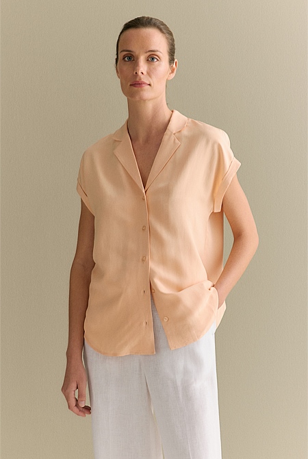 Draped Short Sleeve Camp Shirt