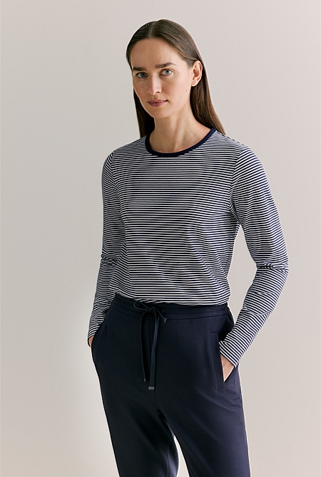 Organically Grown Cotton Stripe Monogram T-shirt