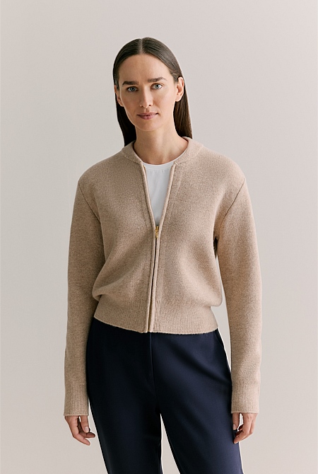 Merino Double Knit Zip Bomber Cardigan