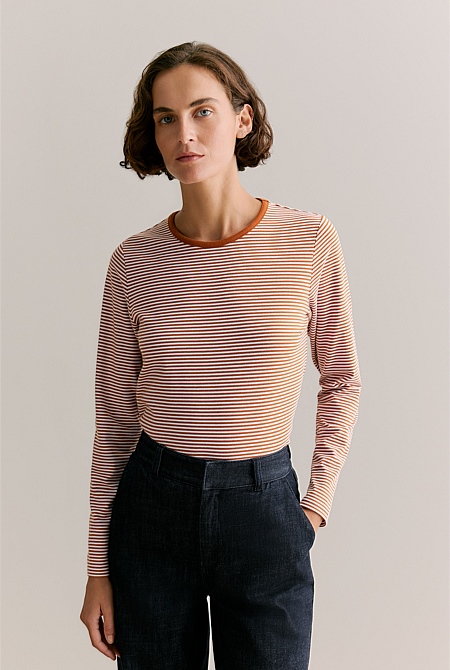 Organically Grown Cotton Stripe Monogram T-shirt
