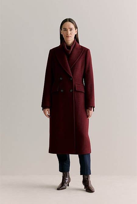 Wool Blend Double Breasted Coat