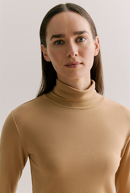 Tencel Wool Fine Rib Roll Neck