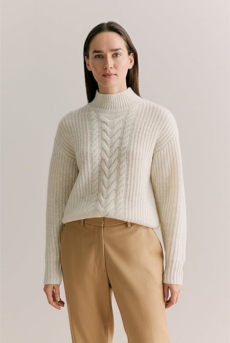Merino Cable Mock Neck
