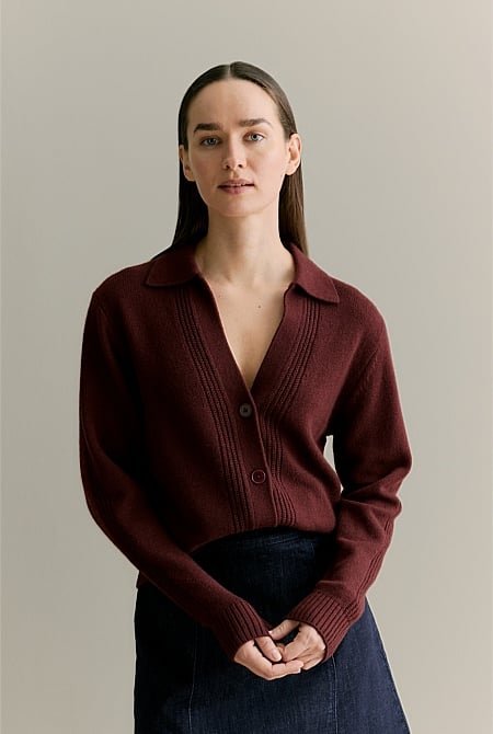 Merino Cashmere Collared Cardigan