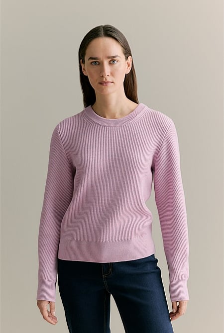 Merino Rib Pointelle Crew