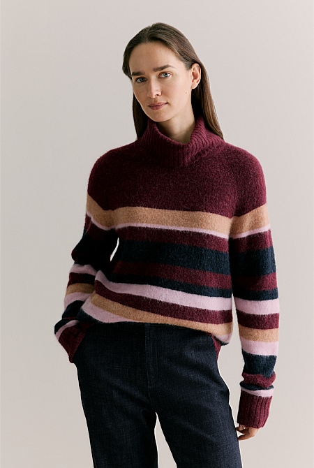 Alpaca Merino Blend Multi Stripe Rollneck
