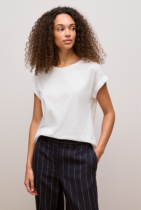 Cotton Cuff Sleeve T-shirt
