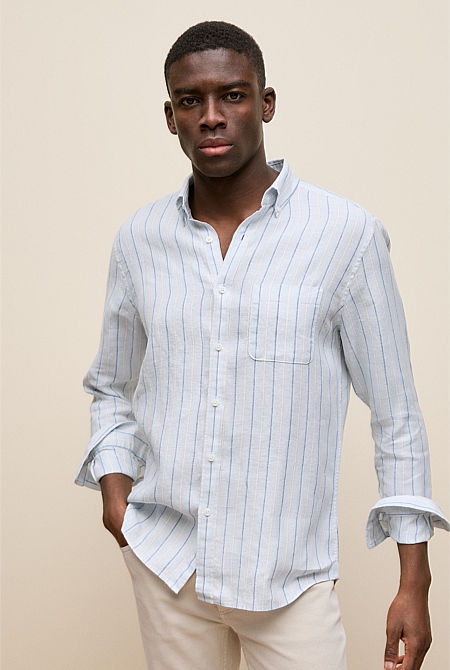 Regular Fit Candy Stripe Linen Long Sleeve Shirt