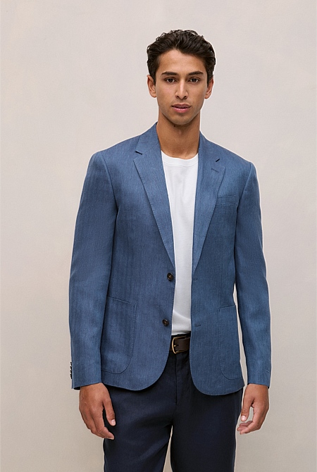 Regular Fit Linen Herringbone Blazer