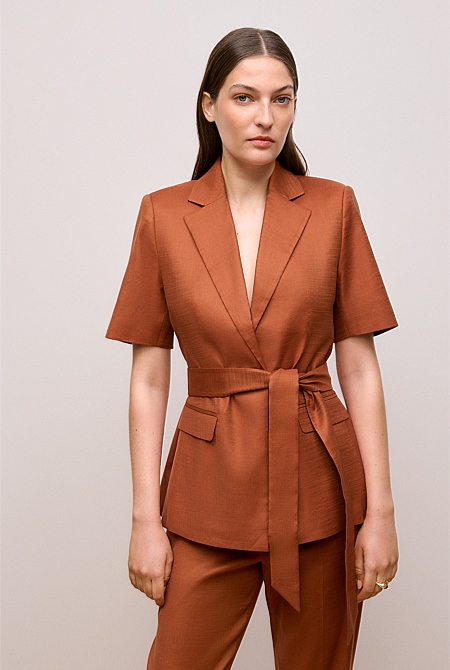 Stretch Linen Short Sleeve Blazer