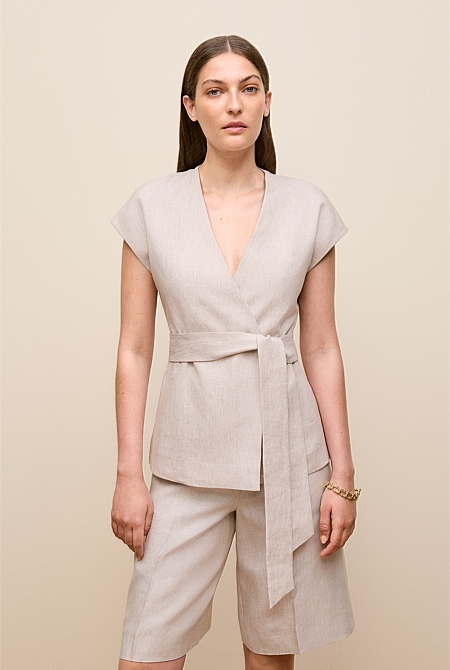 Yarn Dyed Linen Cap Sleeve Vest