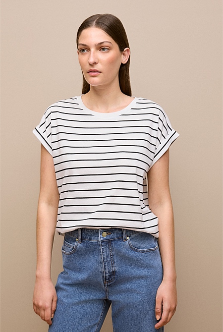 Stripe Cuff Sleeve T-shirt