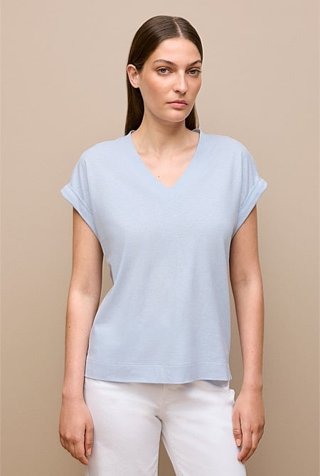 Linen Cotton V Neck T-shirt