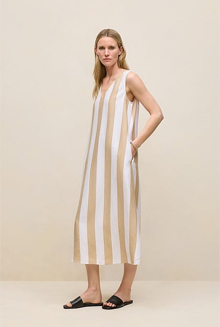 Cabana Stripe V Neck Sleeveless Dress