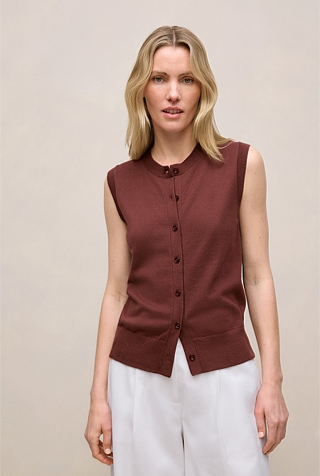 Cotton Cashmere Button Through Vest