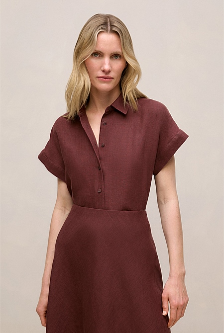 Delave Linen Cap Sleeve Shirt