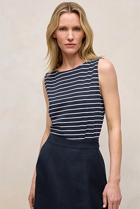 Modal Cotton Stripe Boatneck Tank