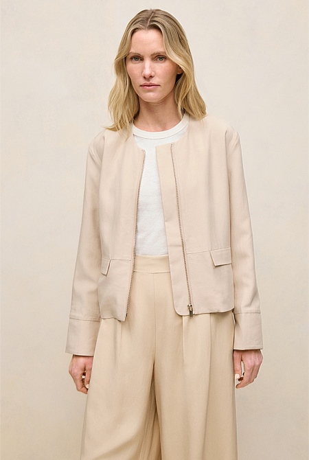 Soft Collarless Blouson Jacket