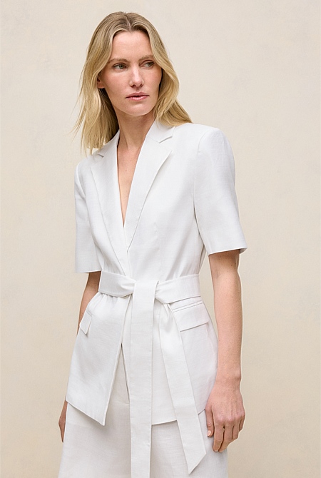 Stretch Linen Short Sleeve Blazer