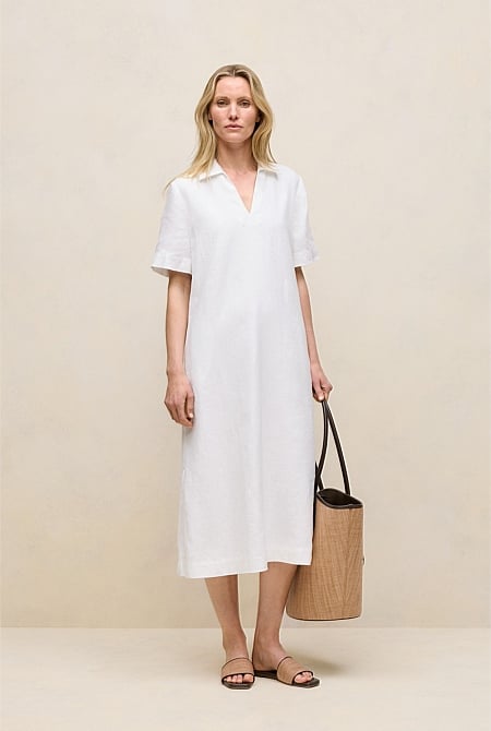 Linen Collared Popover Shift Dress