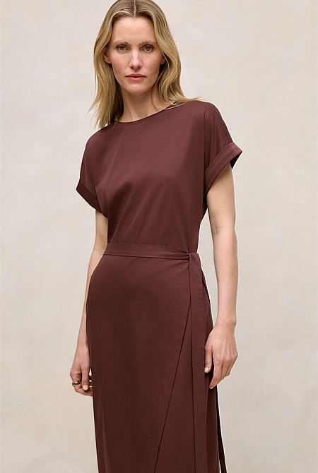 Cotton Wrap Detail T-shirt Dress