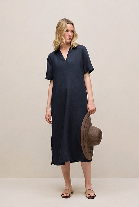 Linen Collared Popover Shift Dress