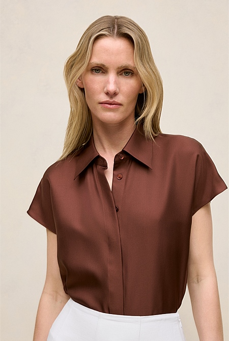 Silk Twill Cap Sleeve Shirt
