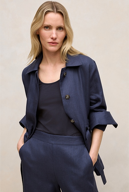 Linen Pocket Detail Belted Jacket