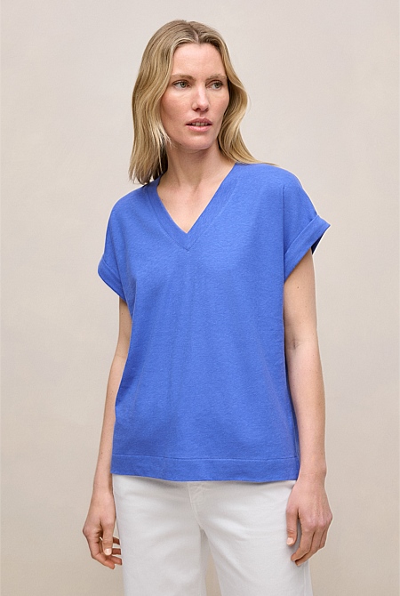 Linen Cotton V Neck T-shirt
