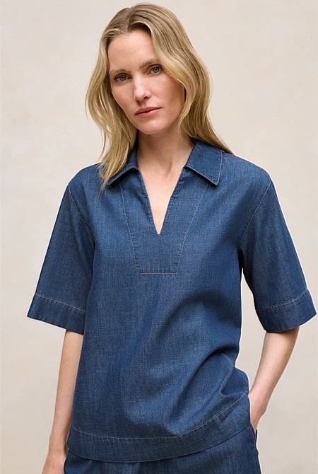 Soft Denim Popover Shirt