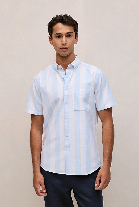 Stripe Monogram Short Sleeve Oxford Shirt