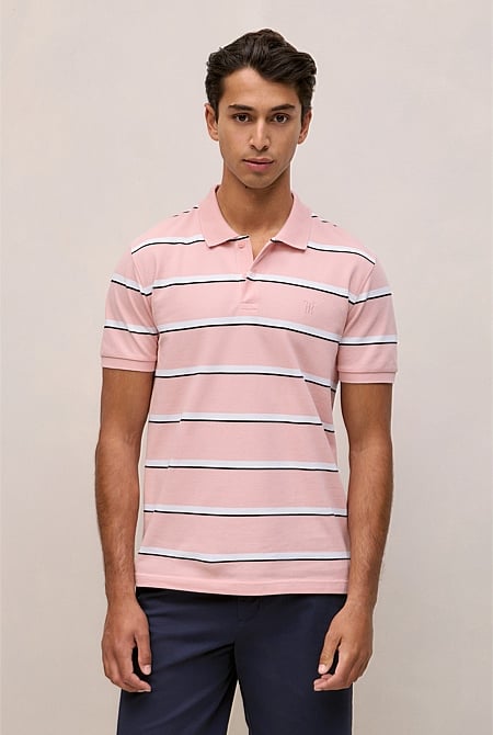 Cotton Pique Double Stripe Polo