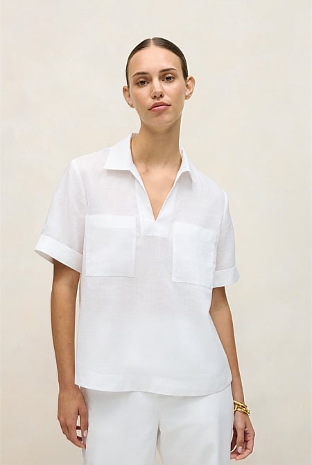 Ramie Collared Popover Shirt