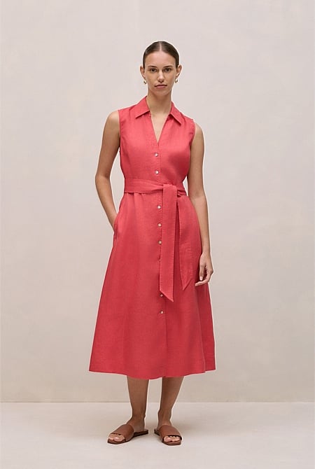 Linen Sleeveless Shirt Dress