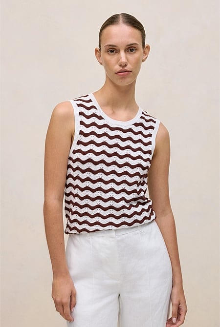 Cotton Pointelle Wave Stripe Tank
