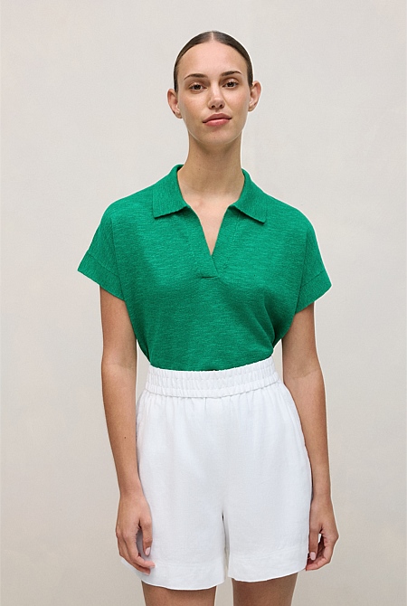 Linen Cotton Relaxed Knit Polo