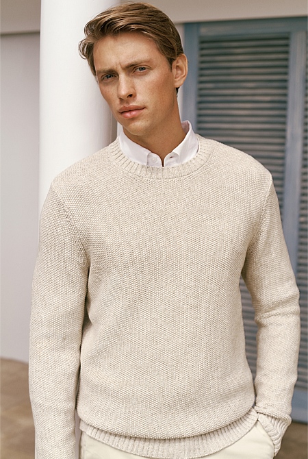 Linen Cotton Texture Knit Crew