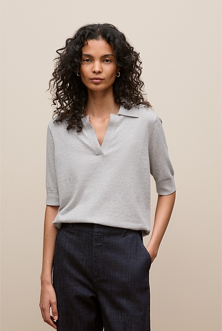 Cotton Cashmere Half Sleeve Polo