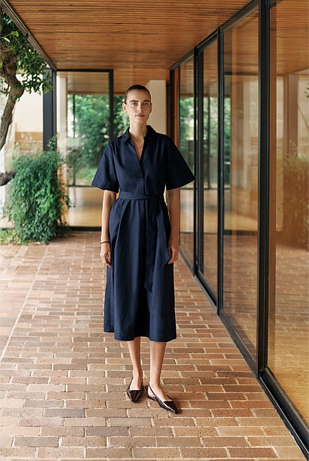 Cotton Poplin Belted Popover Dress