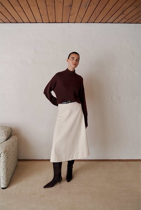 Natural Seed Denim Panelled Skirt