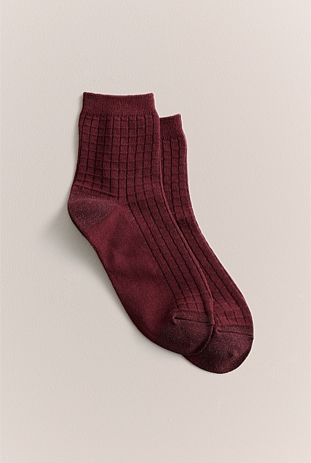 Textured Grid Crew Sock