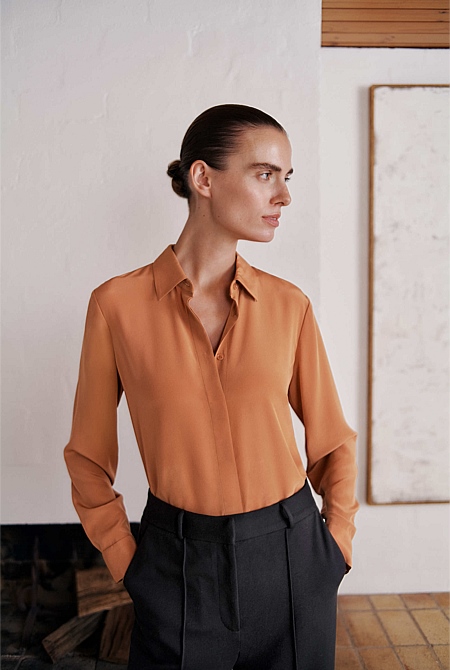 Silk Concealed Placket Shirt