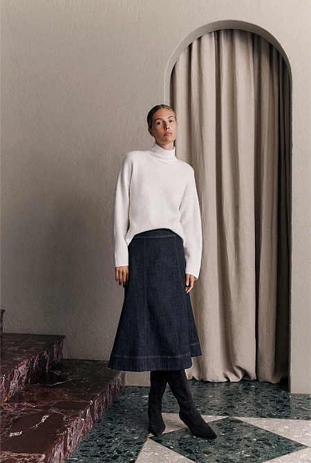 Australian Cotton Blend Denim Panelled Skirt